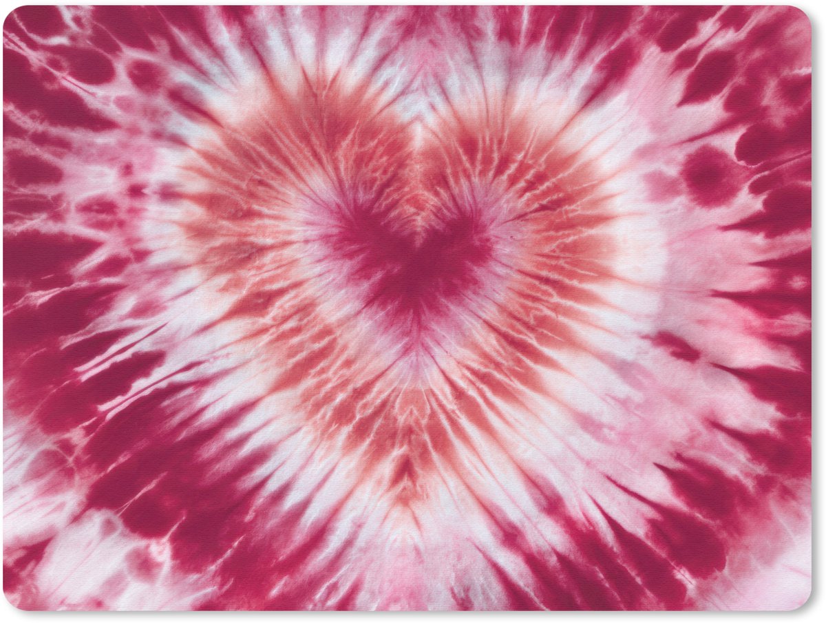 Muismat 23x19 cm - Mousepad Hartvorm - Roze - Tie dye - Muismatten