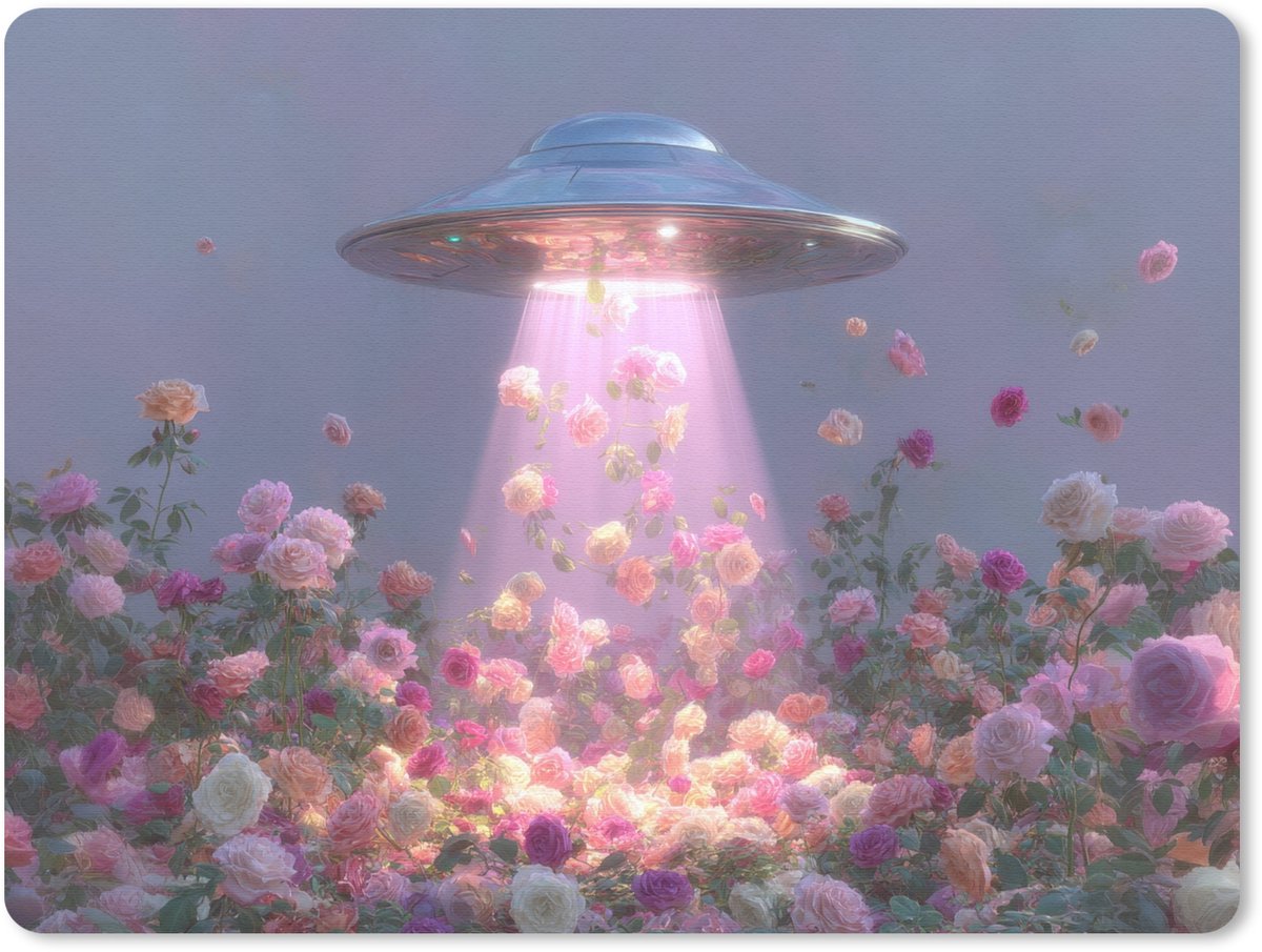 Muismat 23x19 cm - Mousepad Ufo - Rozen - Pastelkleuren - Muismatten