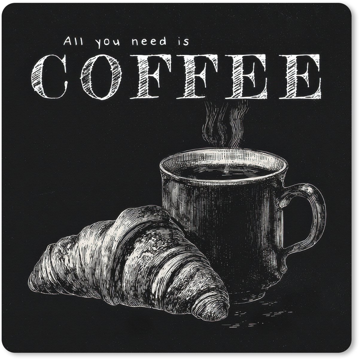 Muismat XXL 50x50 cm - Bureau onderlegger - Bureau mat Koffie - Croissant - Tekst - Bureaumat - Gaming mousepad xl - Bureaulegger groot - Computer deskmat