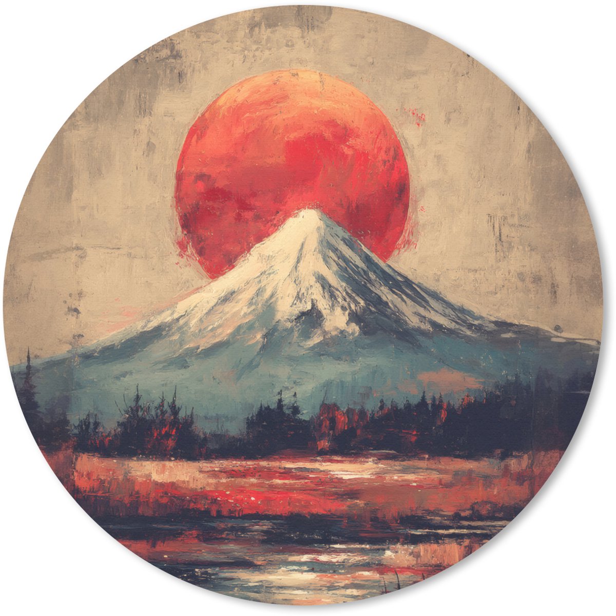 Muismat rond 20x20 cm - Mousepad Bergtop - Sneeuw - Zon - Ronde muismatten