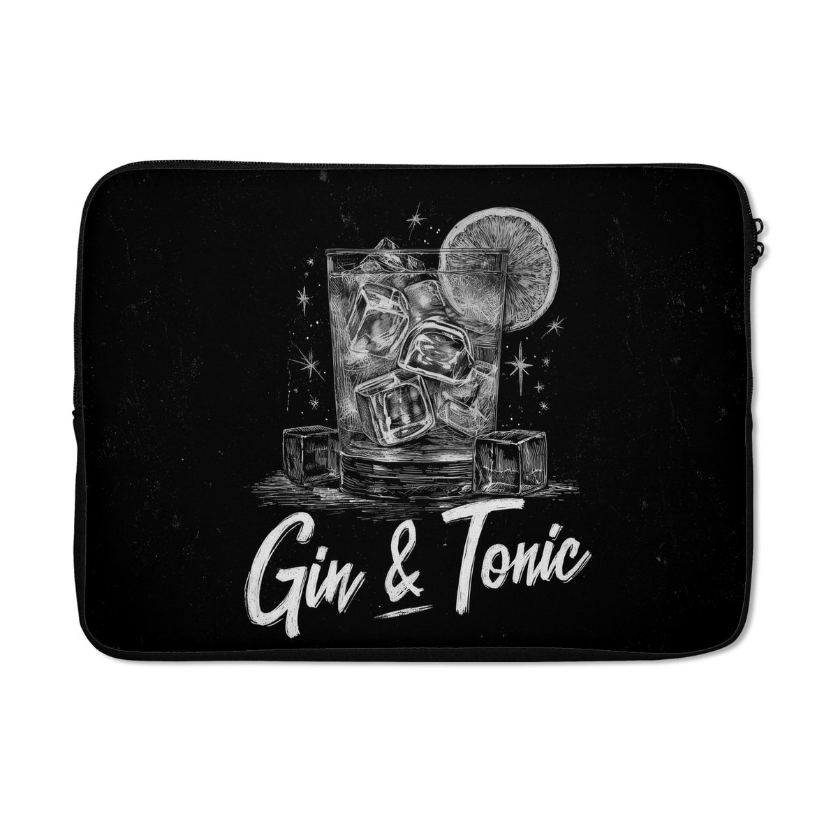 Laptophoes 13 inch - Gin en tonic - Glas - Limoen - Ijsblokjes - Laptop sleeve - Binnenmaat 32x22,5 cm - Zwarte achterkant