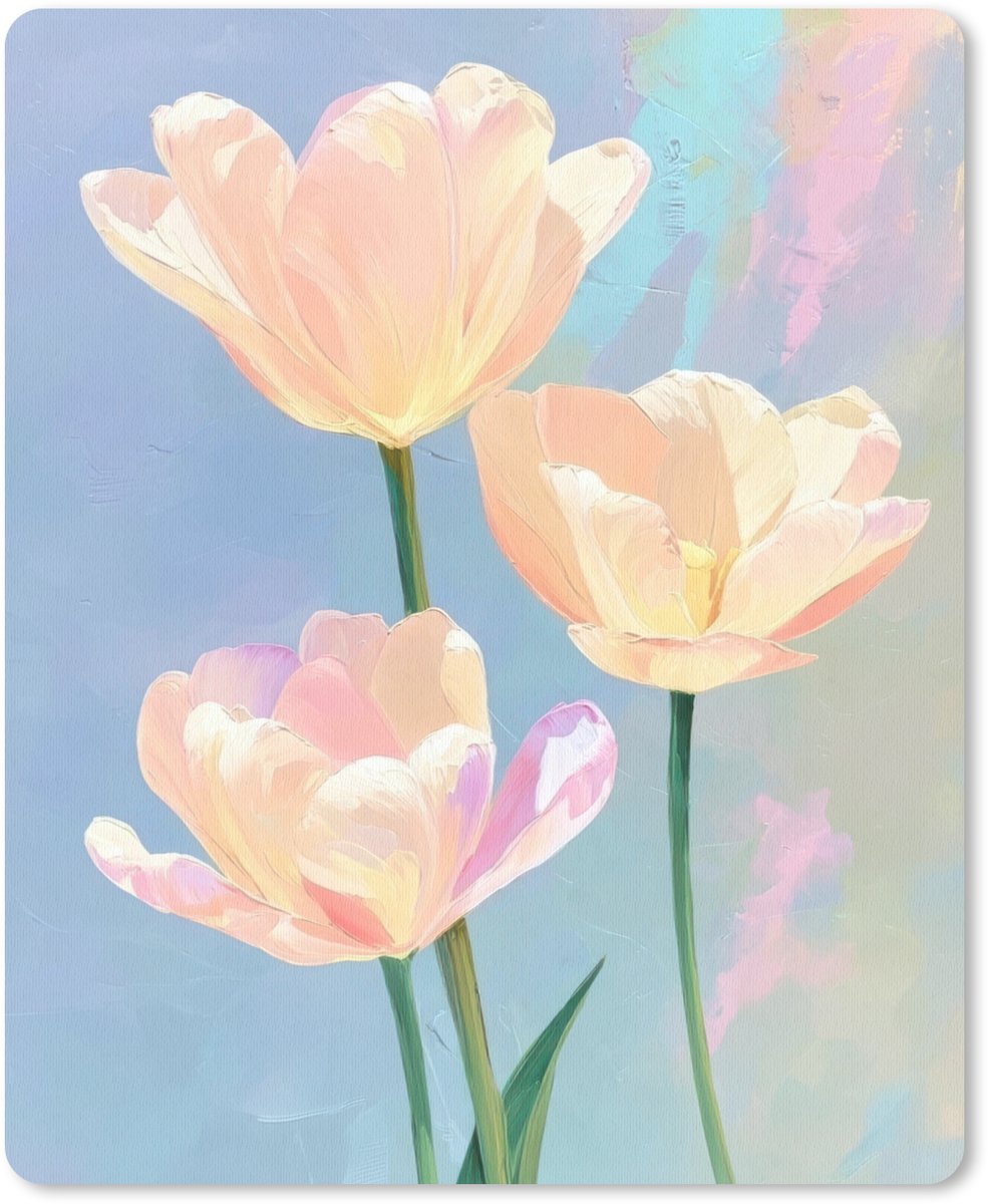 Muismat 19x23 cm - Mousepad Tulpen - Roze accenten - Blauw - Muismatten
