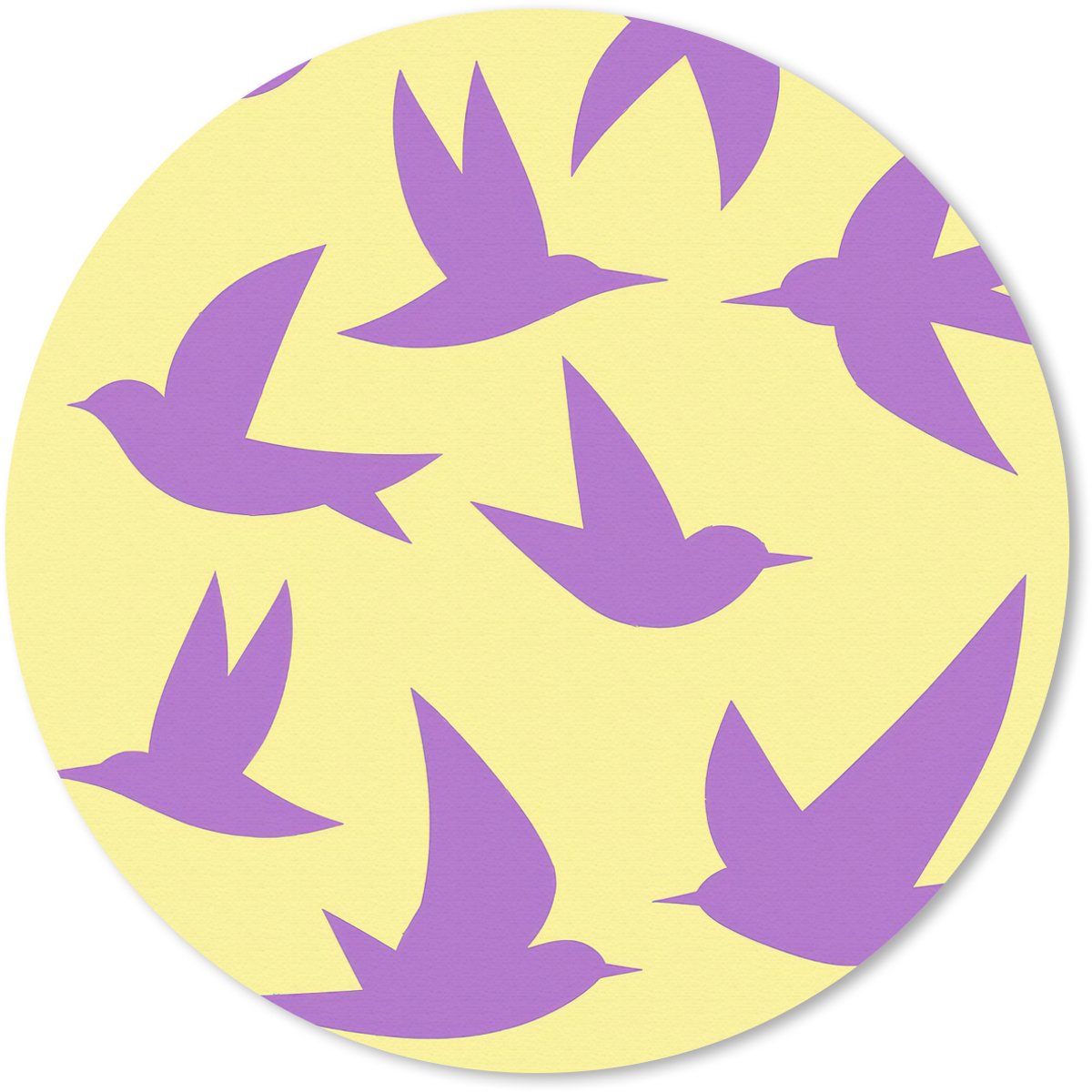 Muismat rond 20x20 cm - Mousepad Vogels - Cirkel - Geel - Beweging - Ronde muismatten