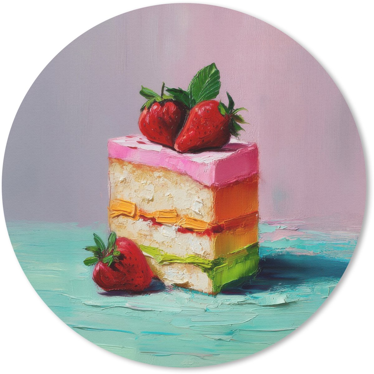 Muismat rond 50x50 cm - Mousepad Taartje - Aardbeien - Glazuur - Kleurrijk - Ronde muismatten