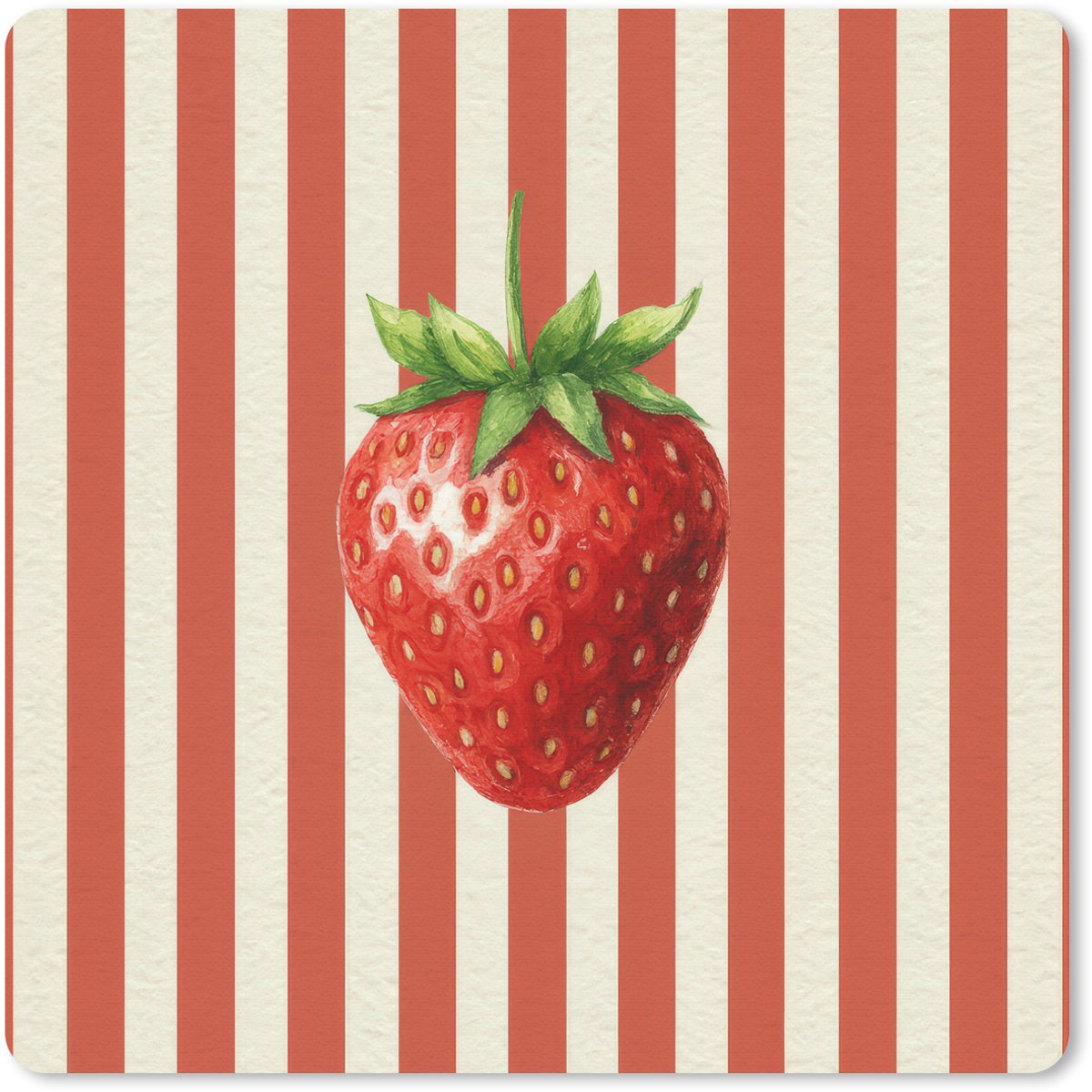 Muismat 20x20 cm - Mousepad Aardbei - Strepen - Rood - Muismatten