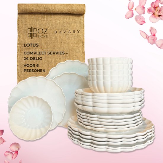 BAVARY Collection BAVARY 24-delig Lichtbeige Keramisch Servies Rustiek Modern Tafelservies Set 6 Persoons Serviessets Aardewerk Servies