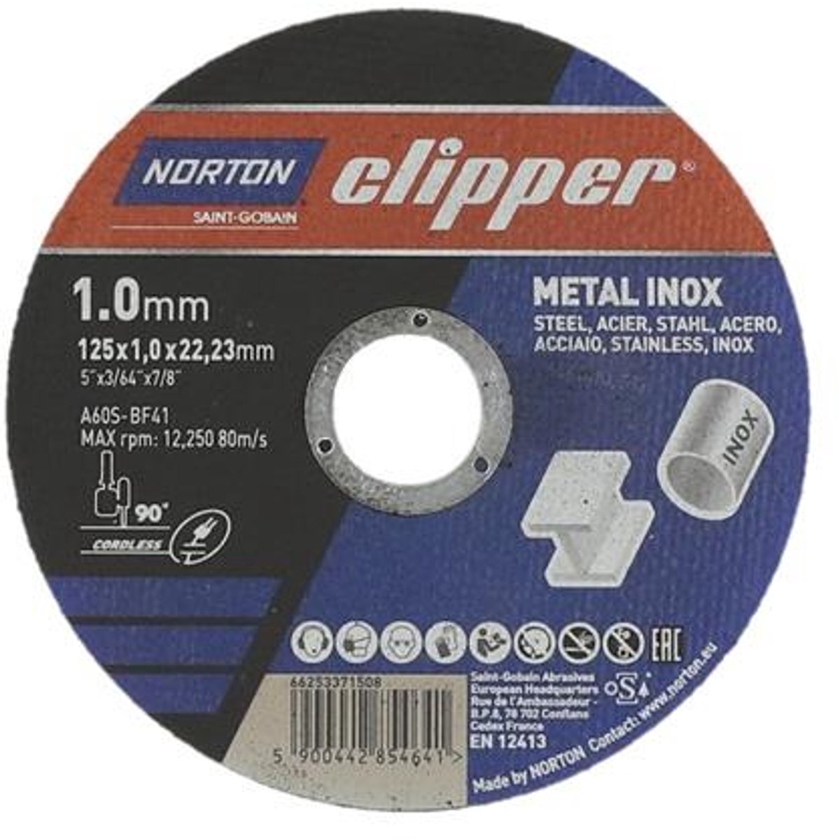 Trennscheibe D125x1,0mm Typ 41 Metall-Inox Metall-Inox 12250 min-...