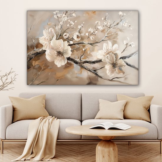 Peinture sur toile 120x80 cm - Décoration murale Fleurs - Nature - Wit - Fleur - Abstrait - Décoration murale murale salon - Décoration chambre - Accessoires de chambre - Peintures