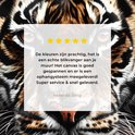 Gros plan d'un tigre avec des étoiles jaunes et un avis.