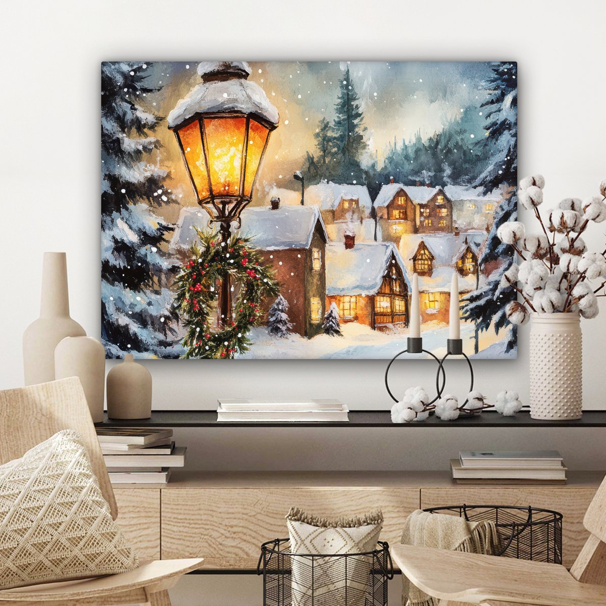 Canvas schilderij 80x60 cm - Wanddecoratie Kerstdorp - Huizen - Sneeuw - Kerst - Muurdecoratie woonkamer - Slaapkamer decoratie - Kamer accessoires - Schilderijen op canvas - Kerstdecoratie voor binnen - Kerstversiering - Kerstmis versiering – foto 7