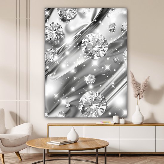 Peinture sur toile 120x160 cm - Décoration murale Abstrait - Diamant - Luxe - Moderne - Argent - Décoration murale salon - Décoration chambre moderne - Tableaux abstraits