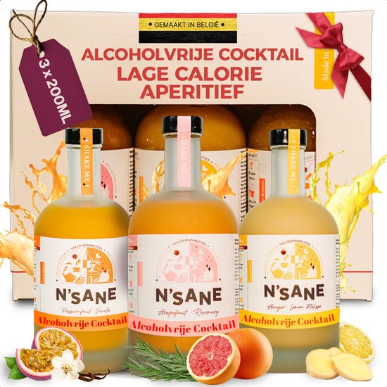 N’Sane Tasting Box 3 x 200ml - Alcoholvrije Drank - Cocktail Mixer - Basis voor Cocktails en Mocktails