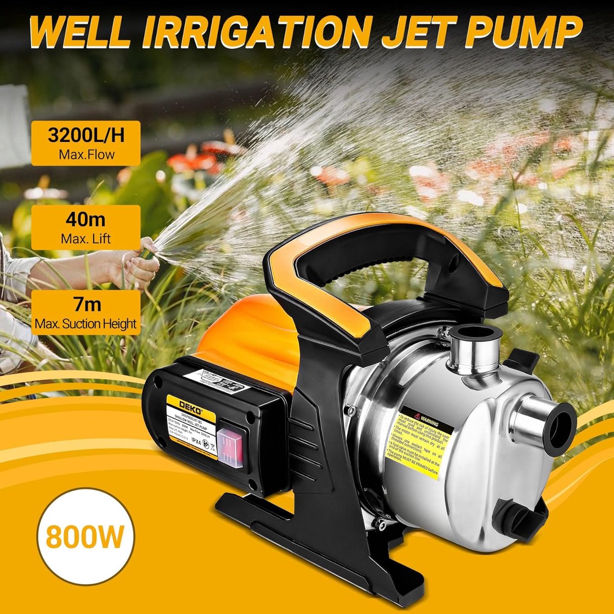 Draagbare Waterpomp 800W met Drukverhogend Systeem voor Tuin en Irrigatie thumbnail 4