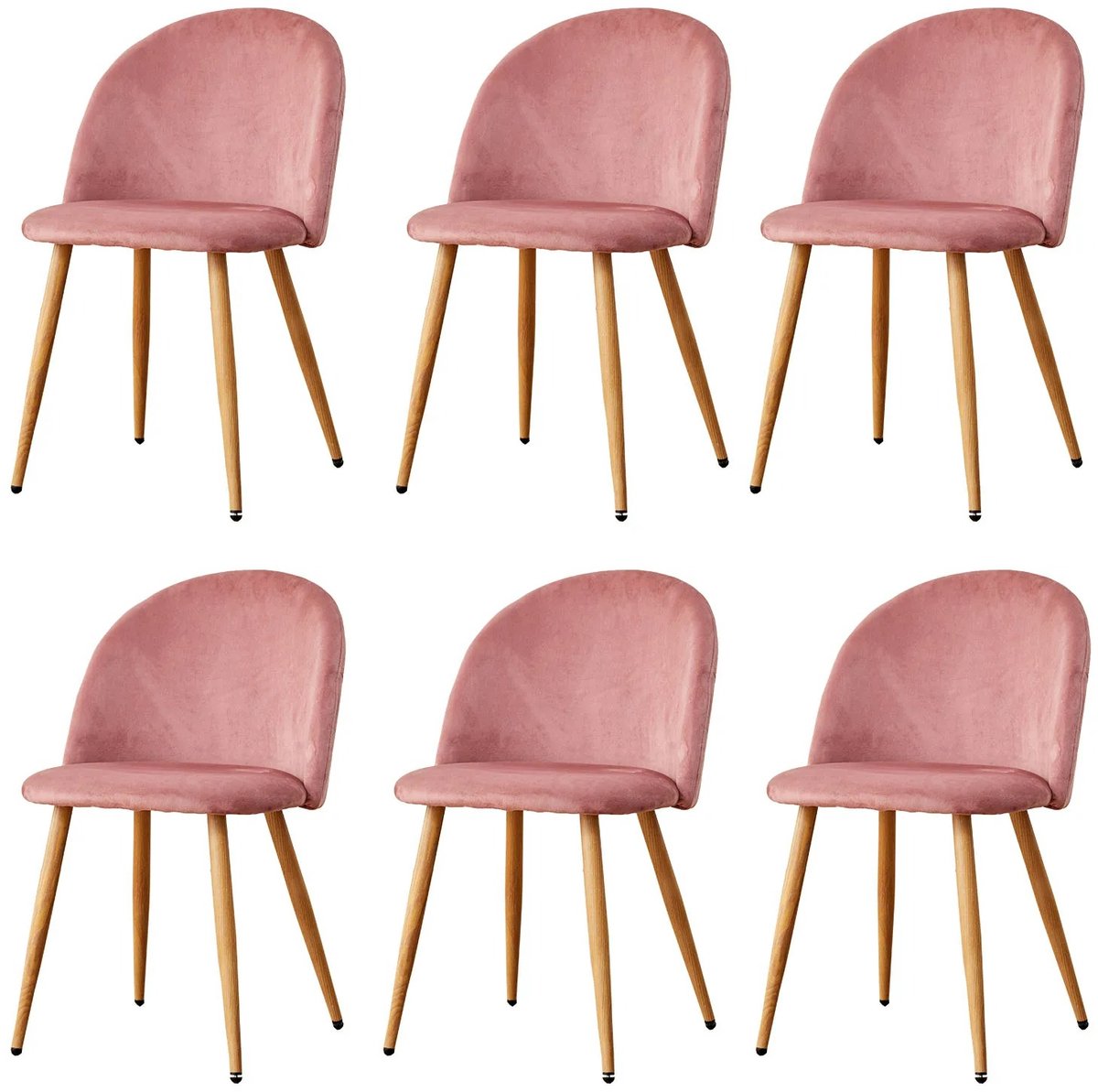 Whoopr® Set van 6 Eetkamerstoelen - Zacht Fluwelen Bekleding met Metalen Poten - Stoelen - Geschikt voor Keuken, Eetkamer, Woonkamer en Lounge - 43 x 48 x 80 cm - Velvet - Roze