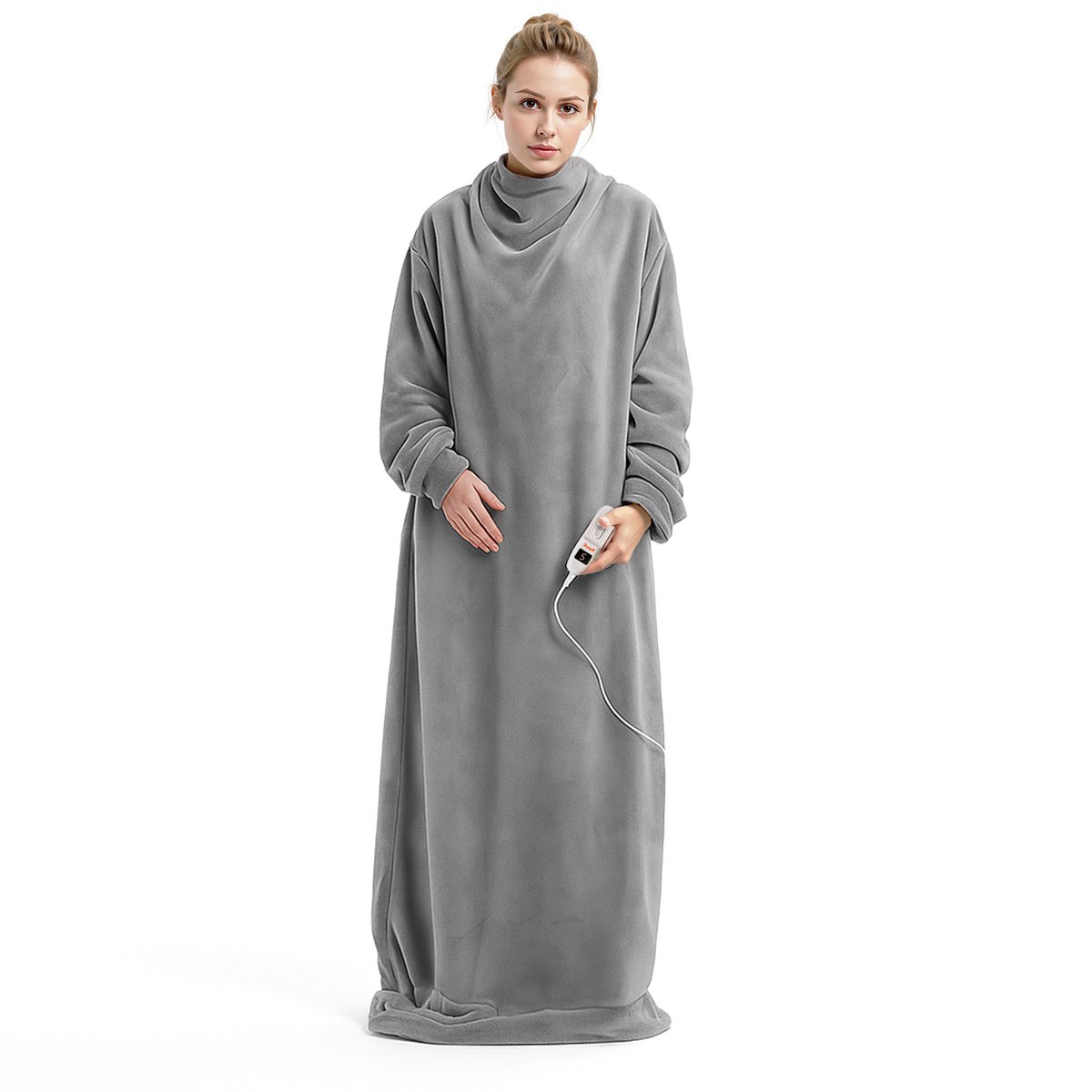 Goliving Elektrische deken met mouwen - Fleece plaid - Knuffeldeken groot - Wasbare elektrische deken met 9 standen en timer - 195x125cm - Grijs