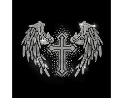 Cross Wings Rhinestone Iron on Hotfix Transfer Decal - Angel Wings - Christian Cross - Bling Patch - Repair Crystal Hot Fix Applique - T-Shirt - Jacket - Bag - Jeans - Craft - Kleding Accessoire