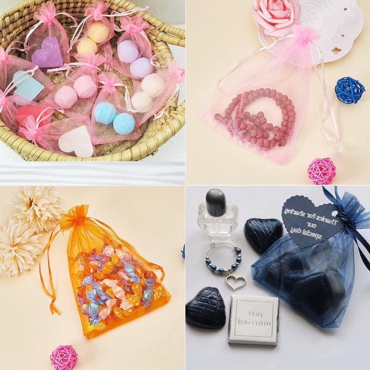 G2PLUS 50 stuks oranje organzazakjes: geschenkzakje van organza, 7 x 9
