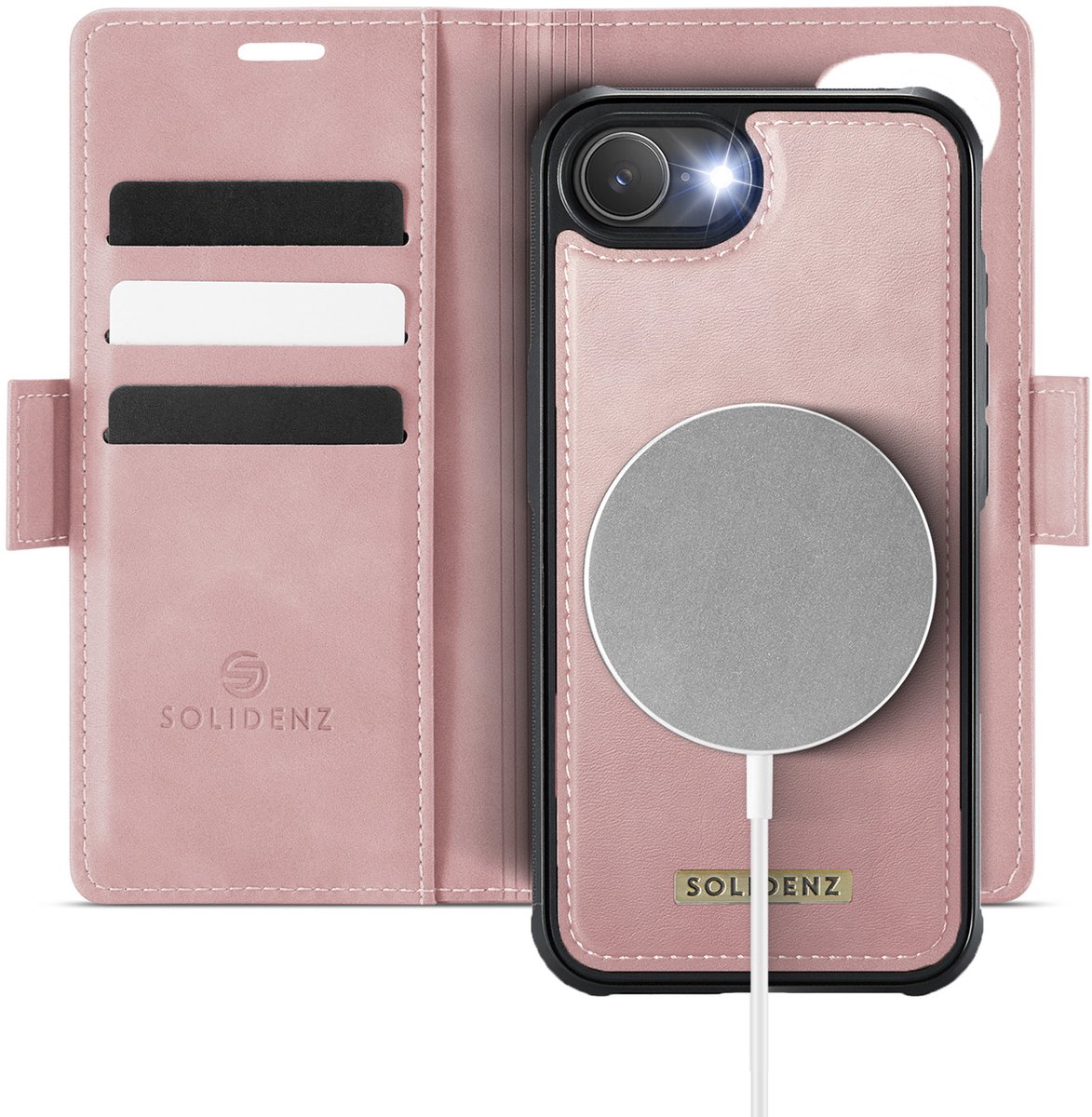 Solidenz Luxe 2-in-1 Wallet Hoesje geschikt voor iPhone 17e / 16e - Geschikt voor MagSafe Hoes - Afneembare Case - Roze