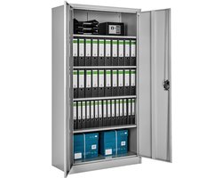 tectake® Archiefkast - Kantoorkast afsluitbaar - Multifunctionele kast van staal - Universele kast met 2 deuren - 5 in hoogte verstelbare planken - Afsluitbaar met veiligheidscilinderslot - Afmeting (LxBxH) 180 x 80 x 40 cm - Grijs