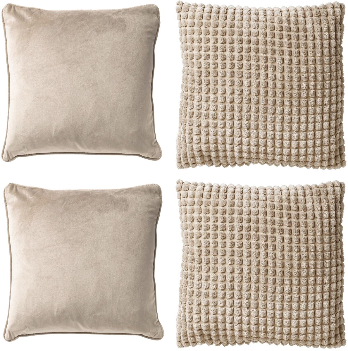 KUSSENHOES-SET - 4-delig - Texture Harmony - 45x45 cm - exclusief binnenkussens - beige