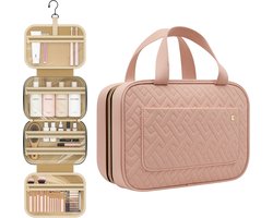 DIVERZA Luxe Toilettas – Toilettas Dames en Heren – Overzichtelijke Beautycase met Ophanghaak – Make-up tas – Organizer voor reizen en vakantie – Roze