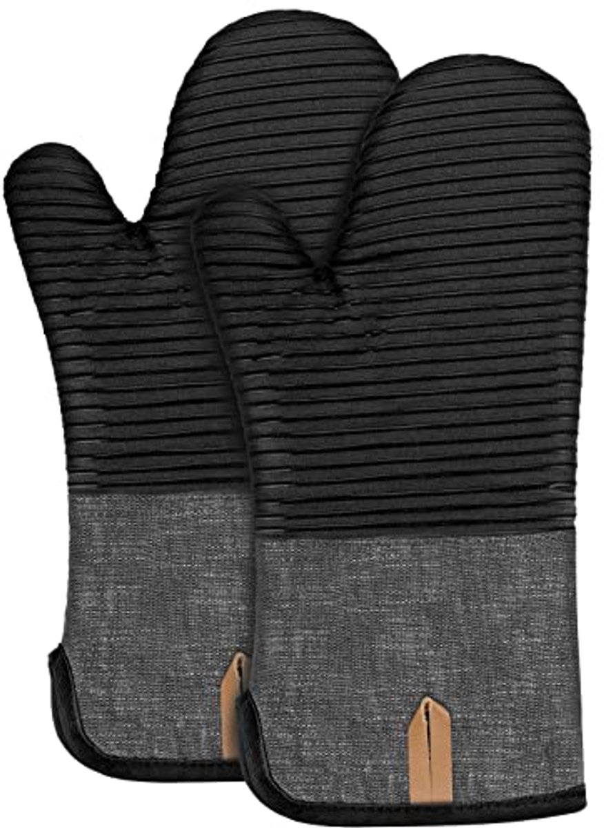 Hittebestendige Ovenwanten, Extra Lange Katoenen Kookhandschoenen met Antislip Silicone, Set van 2
