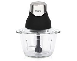 Mini Elektrische Hakker voor Koken en Bereiden van Pesto, Peterselie, Noten en Knoflook - Gegradueerde Glazen Kom 1L en Roestvrijstalen Messen