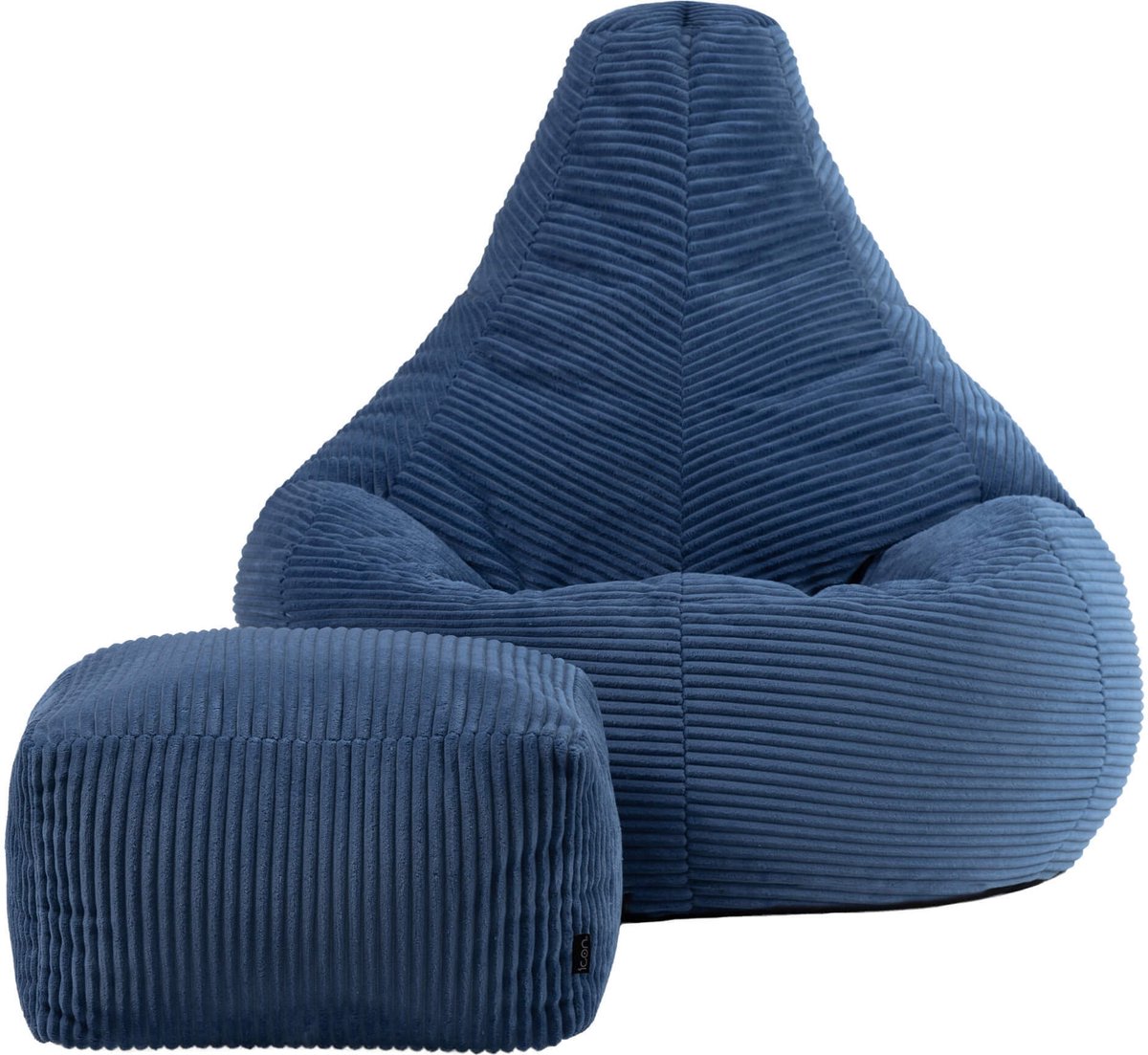 Icon Dalton Zitzak Fauteuil met Poef - Gaming - Ribfluweel - Denimblauw