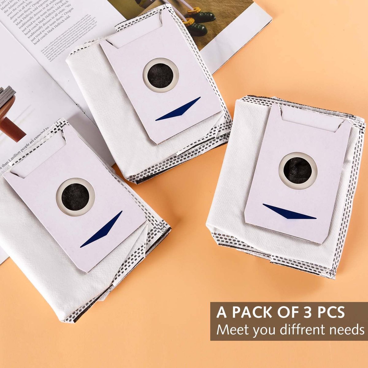Pack of 3 Dust Bags - Ecovacs Deebot T30 - Antibacterial Dust Bag - Large Capacity Spare Parts - Vacuum Cleaner Robot Accessory Set - Vacuum Cleaner Accessories