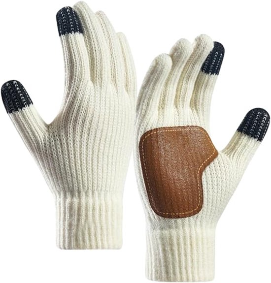 Winterwarme touchscreen handschoenen, elastische gebreide handschoenen, unisex one size fits all, antislip, koudebestendige gebreide handschoenen voor buiten fietsen,Wit