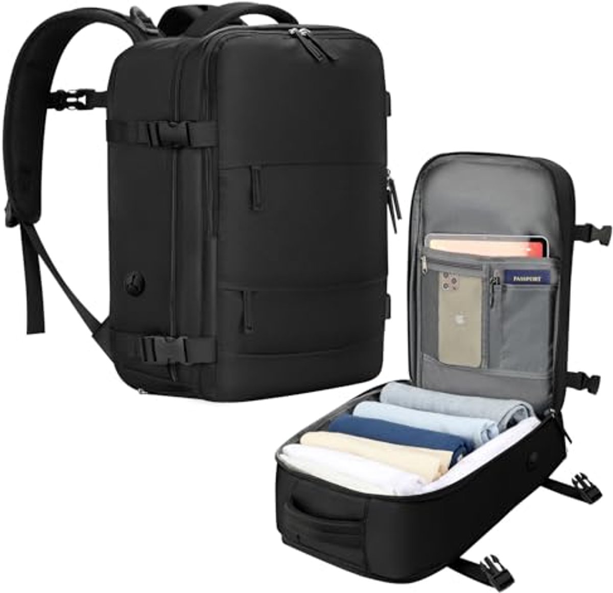 Reisrugzak 40x20x25 met 11 Zakken en USB-Poort - Handbagage Rugzak voor Korte Trips