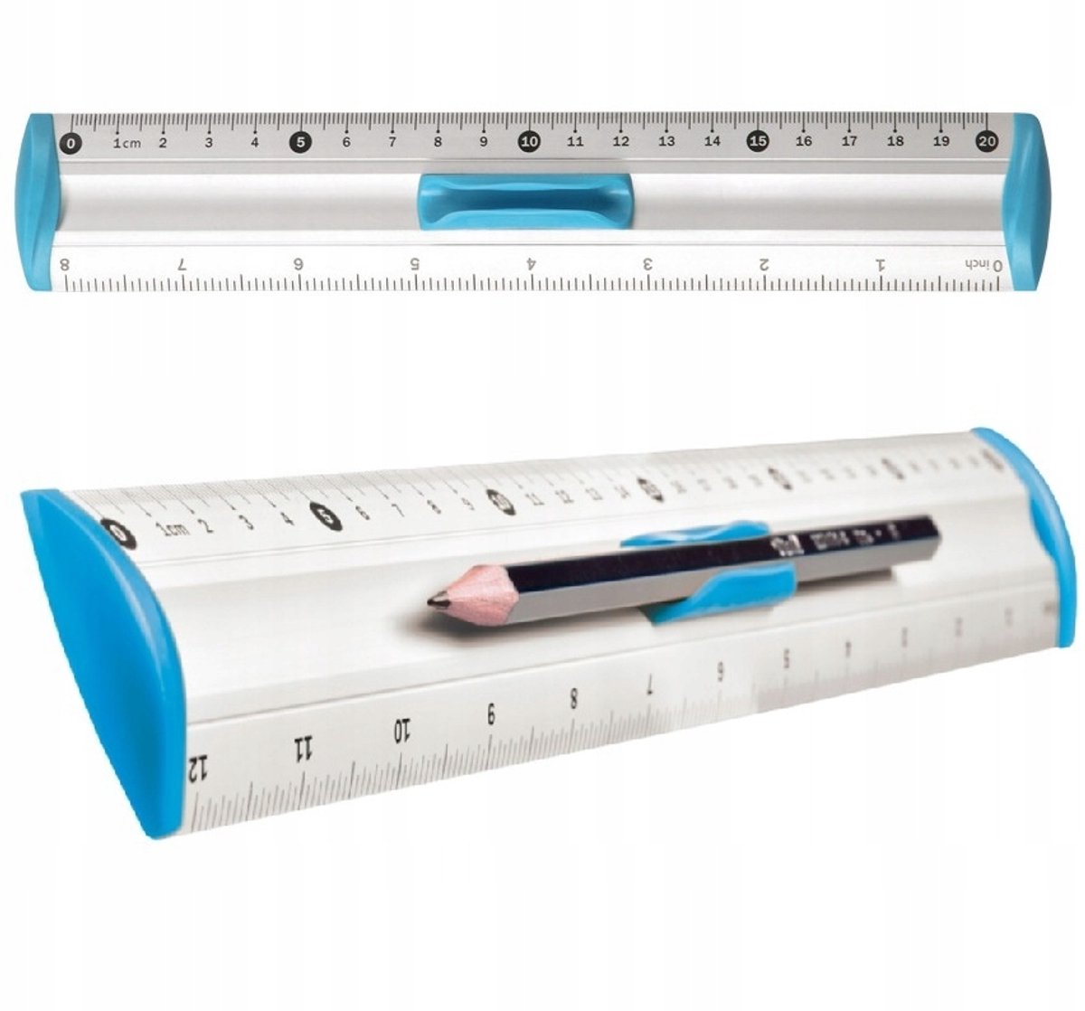 Tetis Aluminium Liniaal 20cm Blauw met Pennenhouder