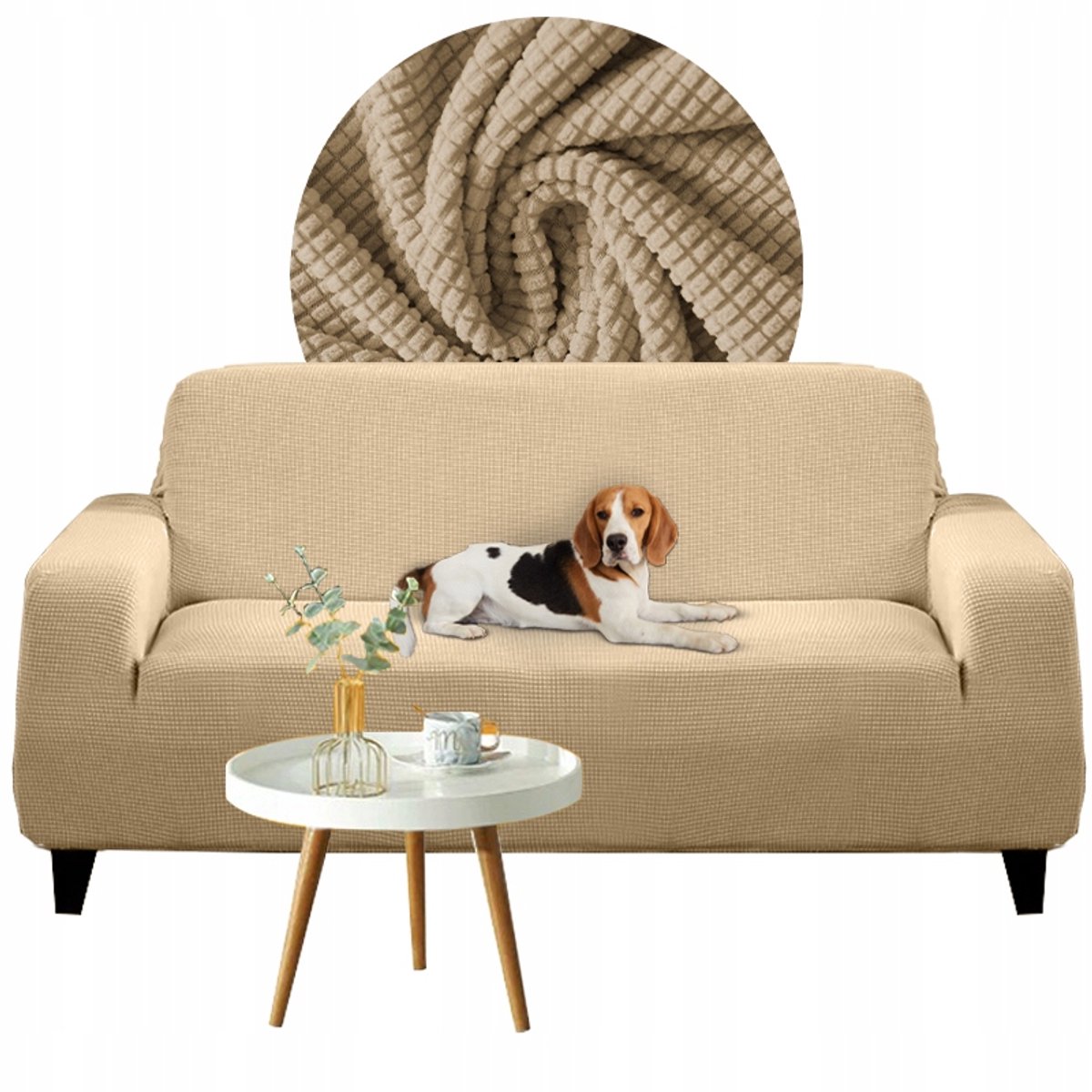 Hoes voor 2-zits bank, camel, jacquard, 145-185 cm