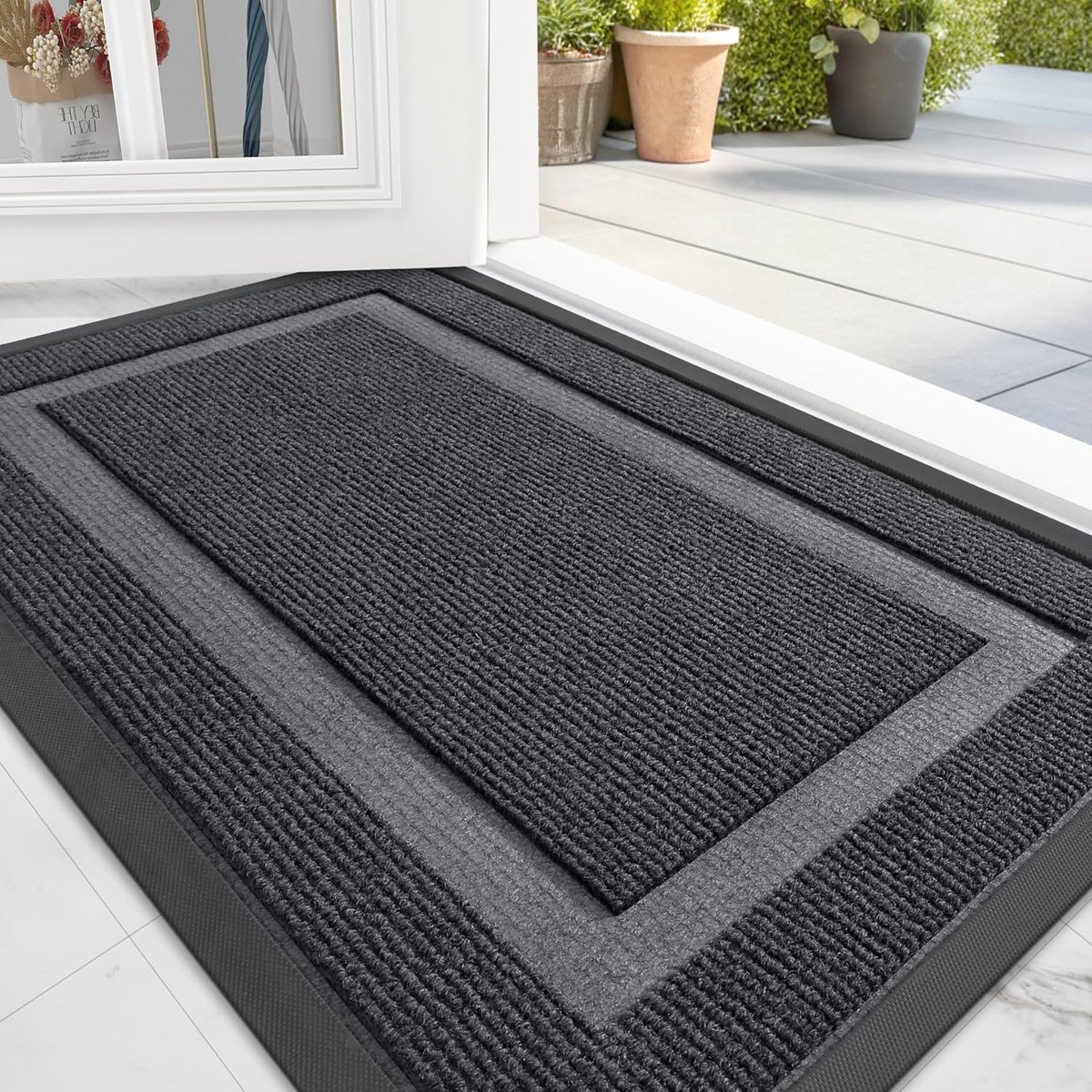 Unyqoos Grijze antislip vuilvangmat voor binnen en buiten 60 x 90 cm Zwart