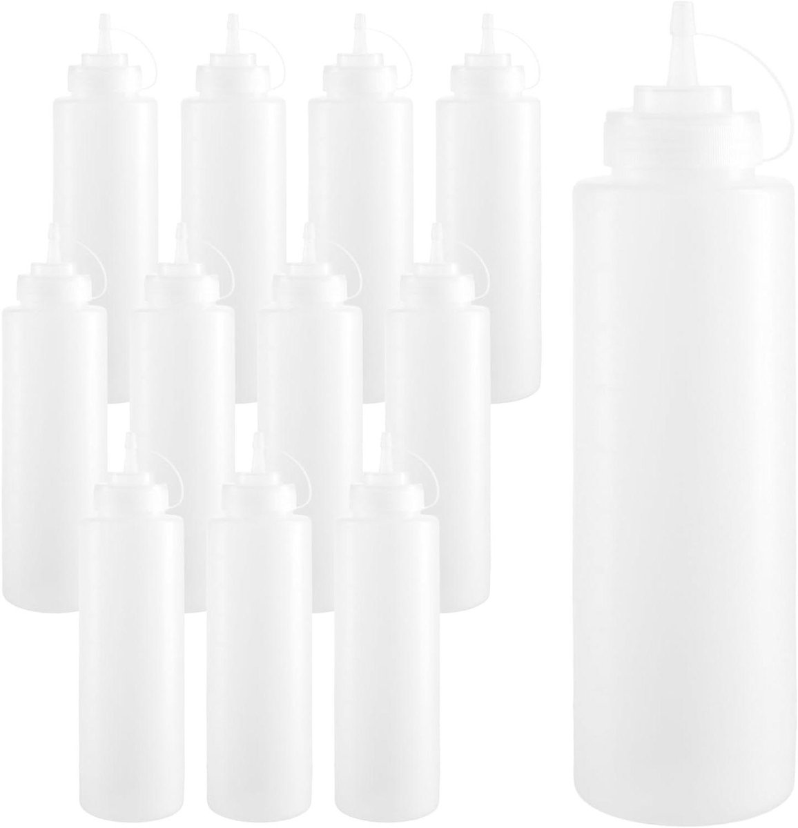 Image of 12 stuks plastic knijpflessen 1000 ml helder met draaidop voor sauzen, specerijen, saladedressing