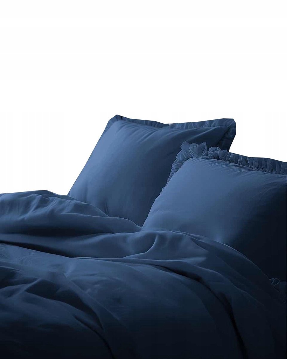 Boho katoenen beddengoed met volant 160x200cm - Denim blauw