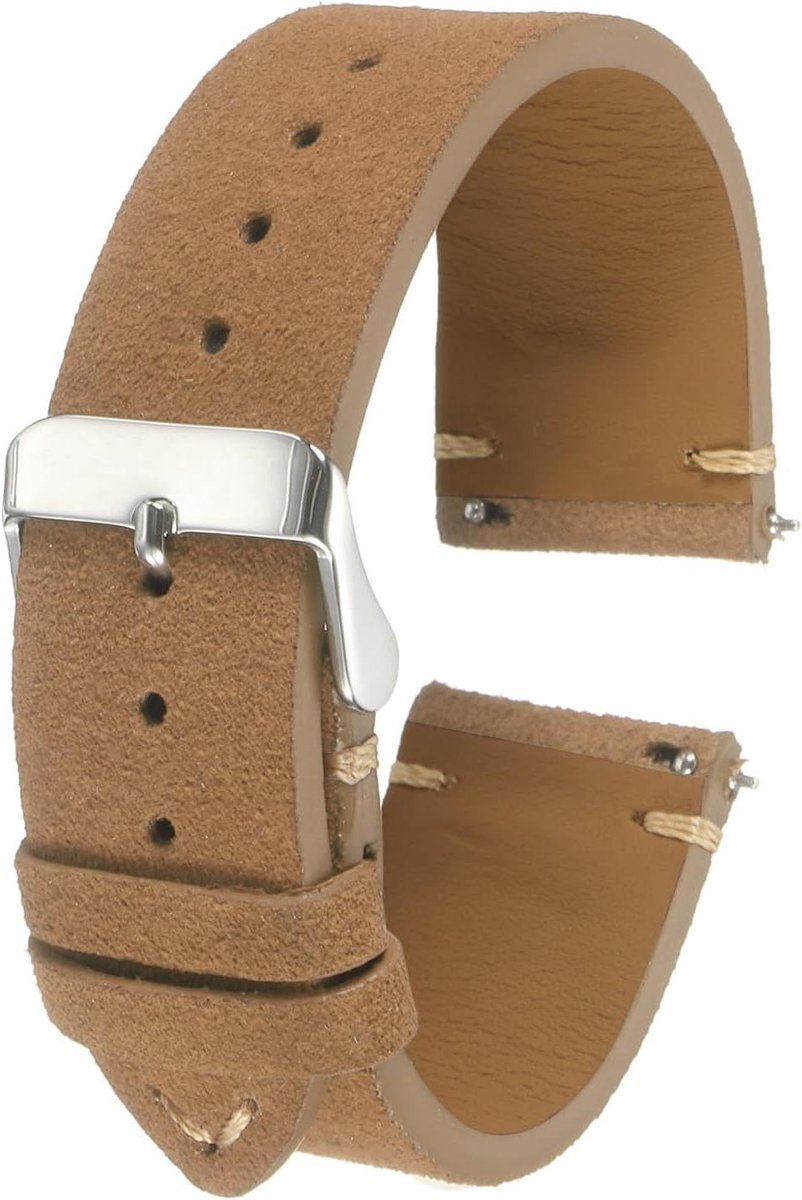 Suède horlogeband 22mm in vintage stijl voor mannen en vrouwen, snelwissel lichtbruin.