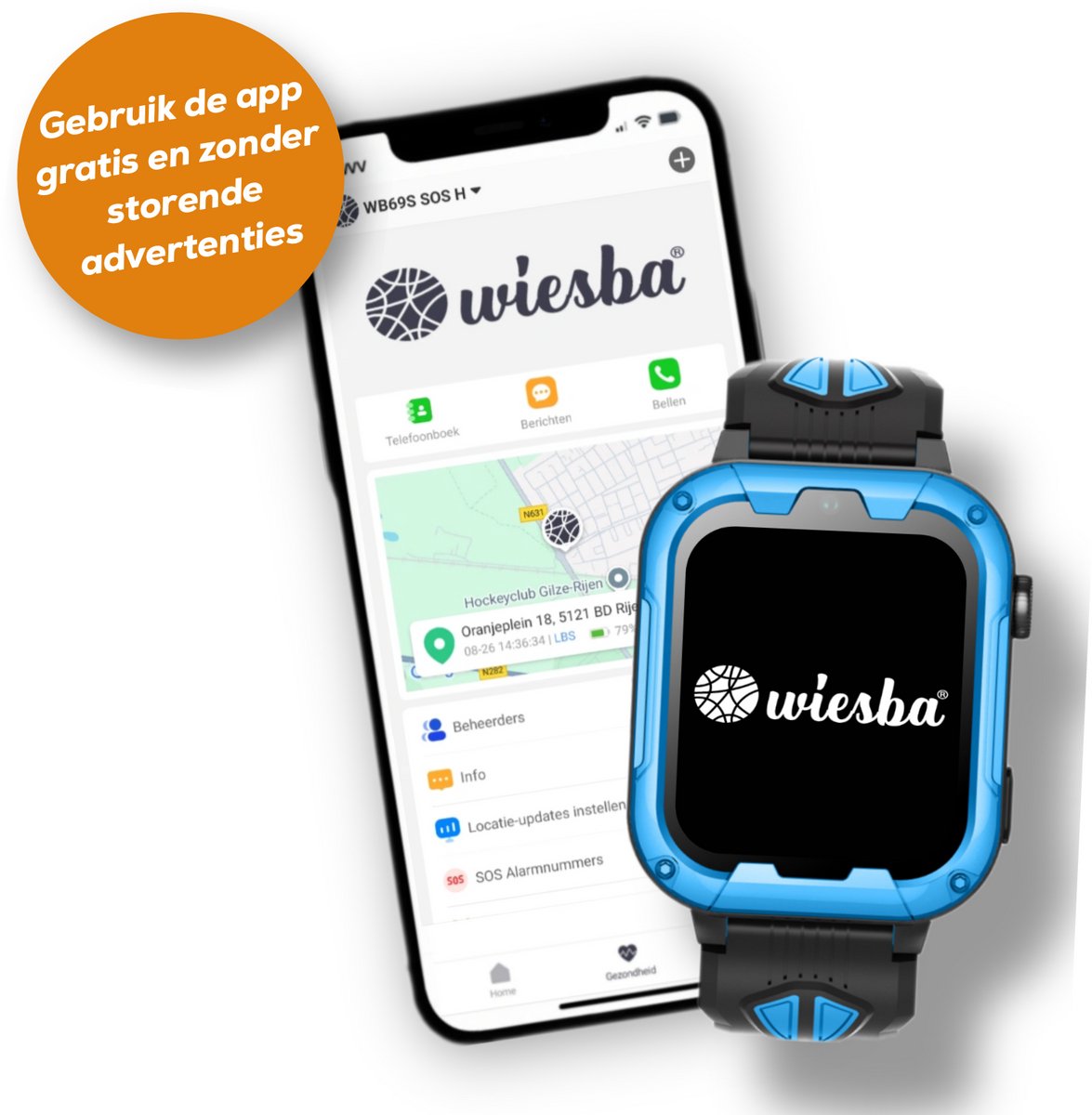 Wiesba WB40 - smartwatch kinderen - gps horloge kind - kinderhorloge bellen - gps tracker kinderhorloge - kinderhorloge met gps - kinderhorloge - Blauw