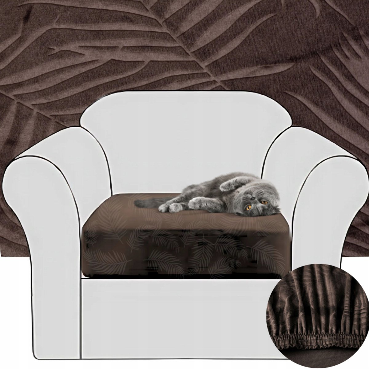 Elastische bankhoes met palmbladprint - Bruin