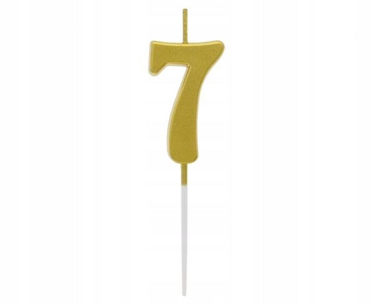 Metalen Gouden Kaars Cijfer 7 - 9.5x2.3cm