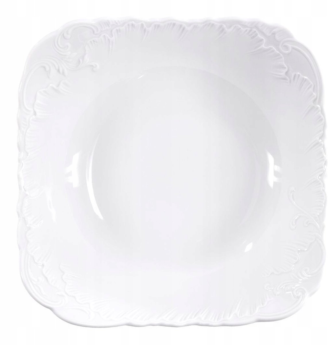 Ćmielów Rococo vierkante slakom 27 cm wit porselein