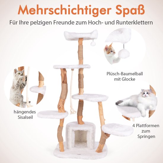 Krabton: Houten krabpaal – 176 cm – 6 verdiepingen – Met hol, matten