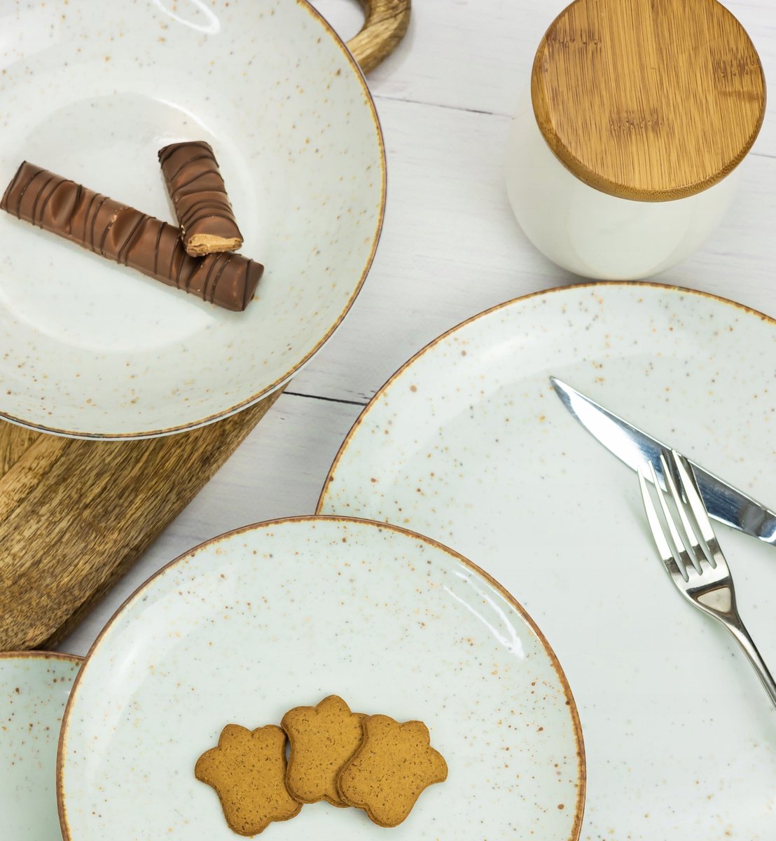 Merkloos Servies 54-delig voor 18 personen, beige met decoratie