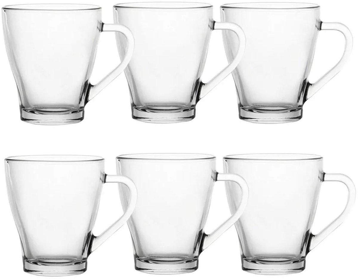 Set van 6 glazen mokken 250 ml, glad, voor koffie en thee