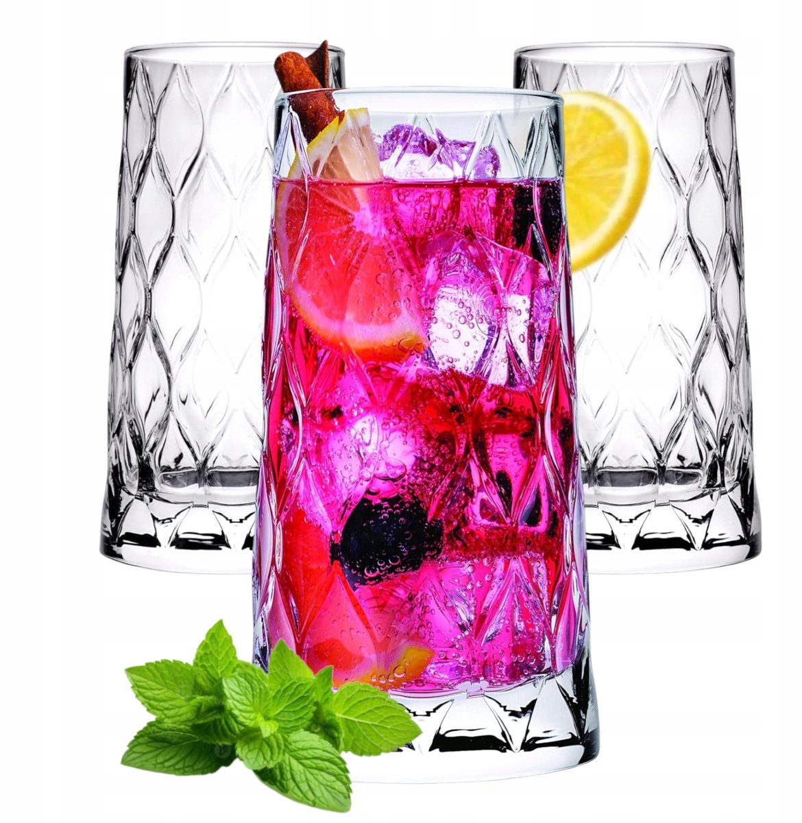 Set van 3 gegolfde glazen - 475 ml - Hoogwaardig glas