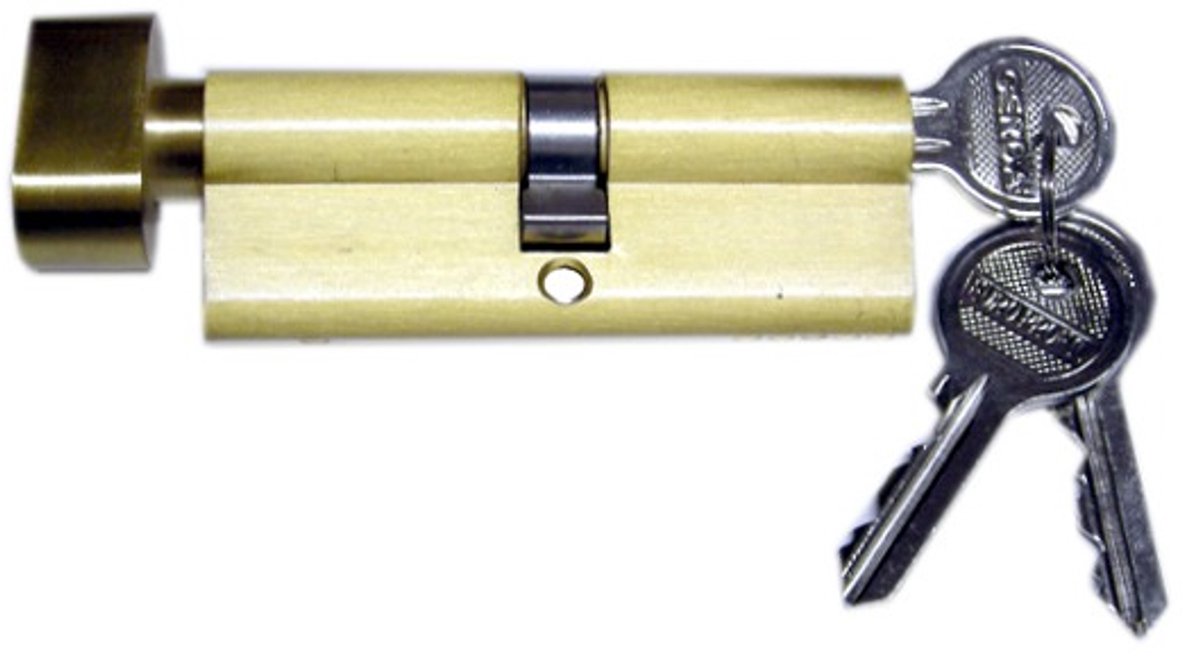 Gerda Messing Cilinder 35/55mm met Knop, Inclusief 3 Sleutels