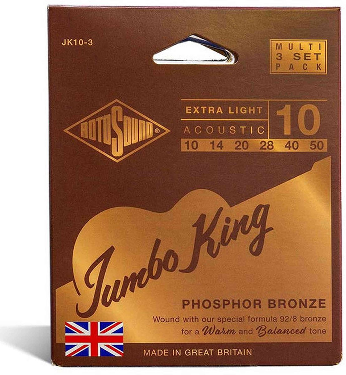 Rotosound JK10-3 Jumbo King 3-Pack Snarensets Akoestisch (010–050) – Phosphor Bronze