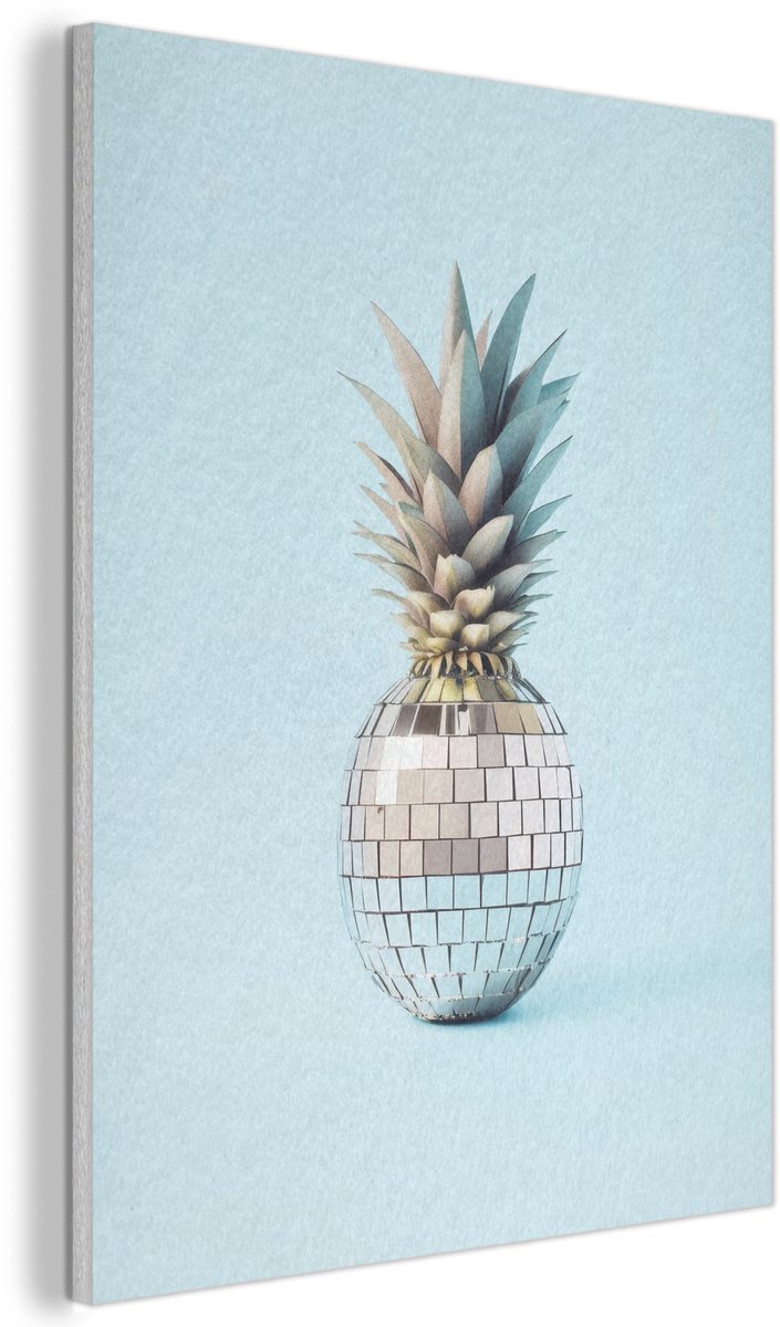 Akoestisch wandpaneel 50x70 cm - Vilt schilderij Blauw - Ananas - Disco - Discobal - Akoestische panelen - Geluidsdempende wanddecoratie - Geluidsisolatie woonkamer - Muurdecoratie geluidspanelen