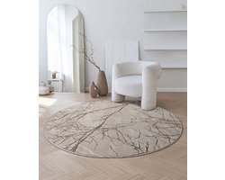 Karpet24 Modern Vloerkleed Creation - Laagpolig Tapijt met Stijlvol Takkenontwerp in Taupe en Crème-Ø 200 cm