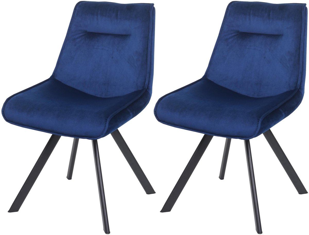 MCW Set van 2 eetkamerstoel MCW-K24, gestoffeerde stoel keukenstoel fauteuil stoel, metaal fluweel ~ blauw